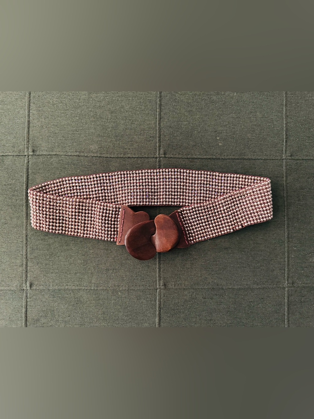 Anthropologie Marled Brown Stretch Woven Belt with Wooden Heart Clasp